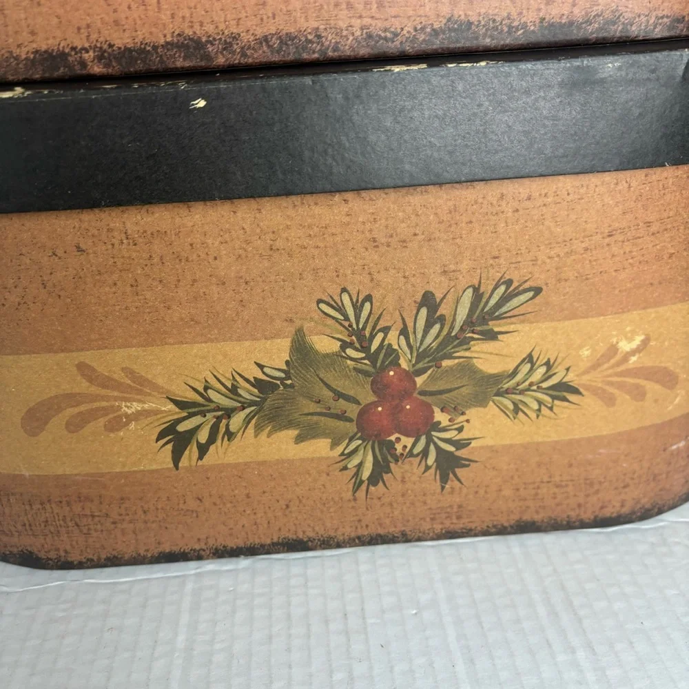 Set of 3-nesting oblong boxes-pine & holly-primitive/rustic decor